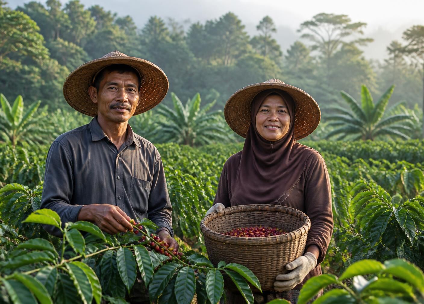 Indonesian farming partners at harvest